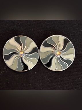Round Swirl Enamel Statement Dots in Black, Gray & Cream